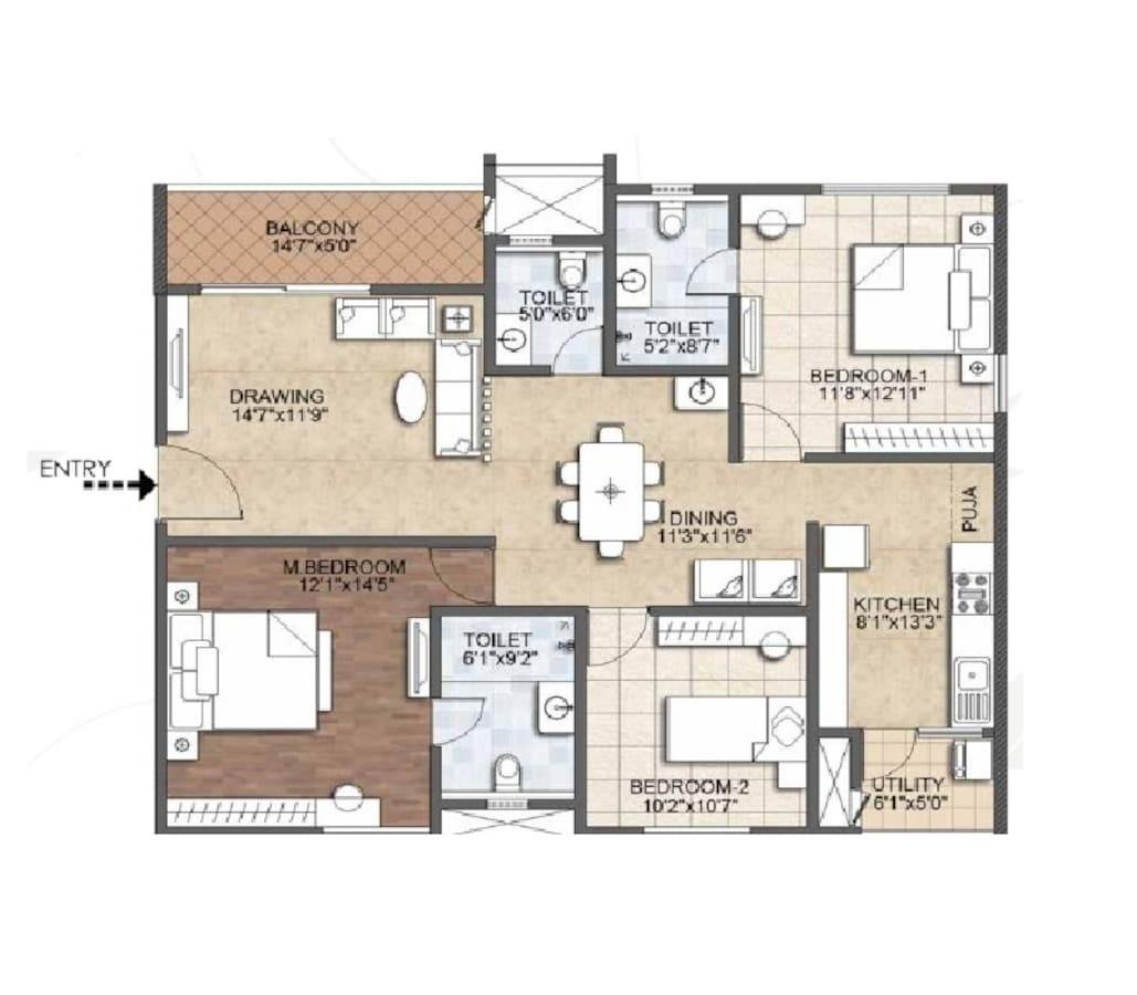 Aurobindo The Regent 3 Bedroom 1665 Sq.Ft. Apartment in Kondapur Hyderabad