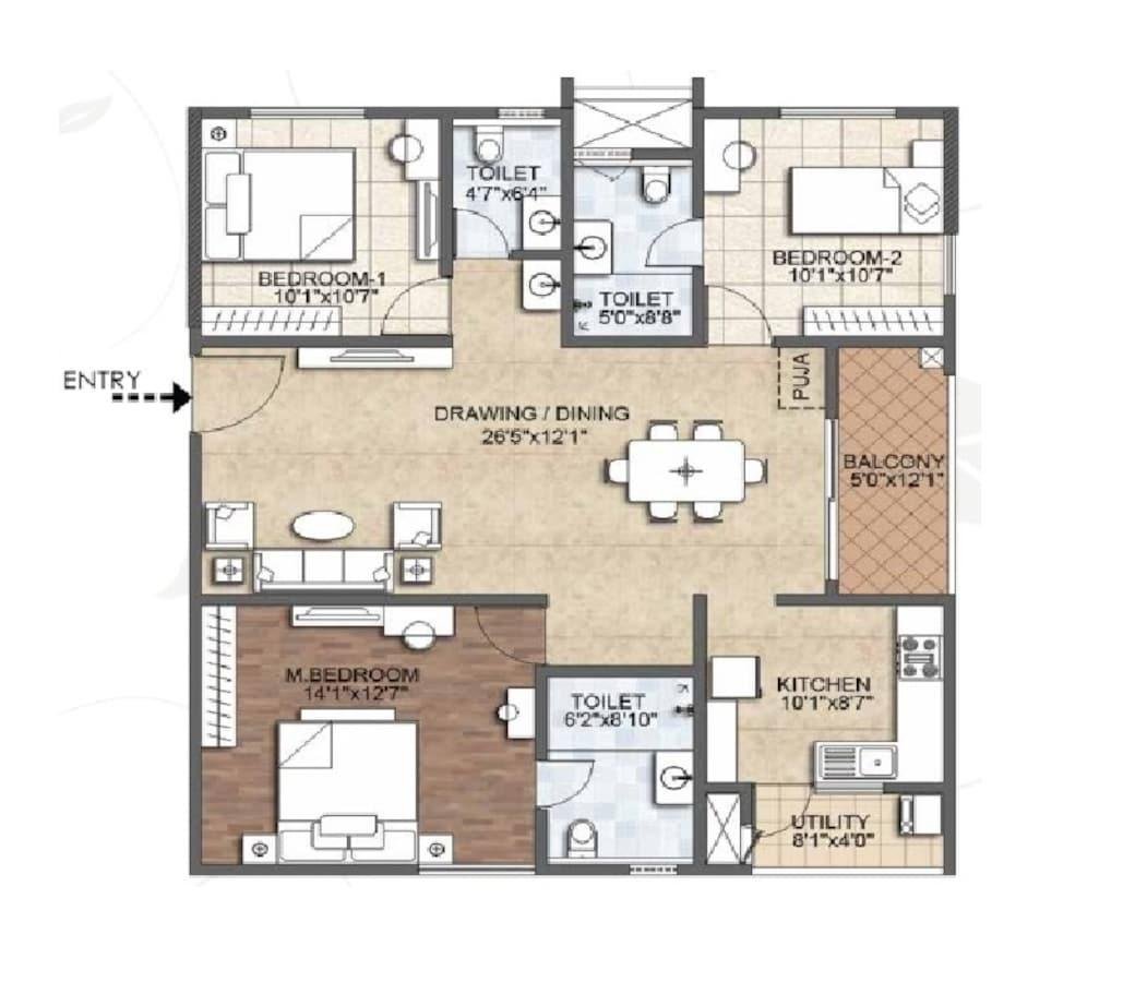 Aurobindo The Regent 3 Bedroom 1665 Sq.Ft. Apartment in Kondapur Hyderabad