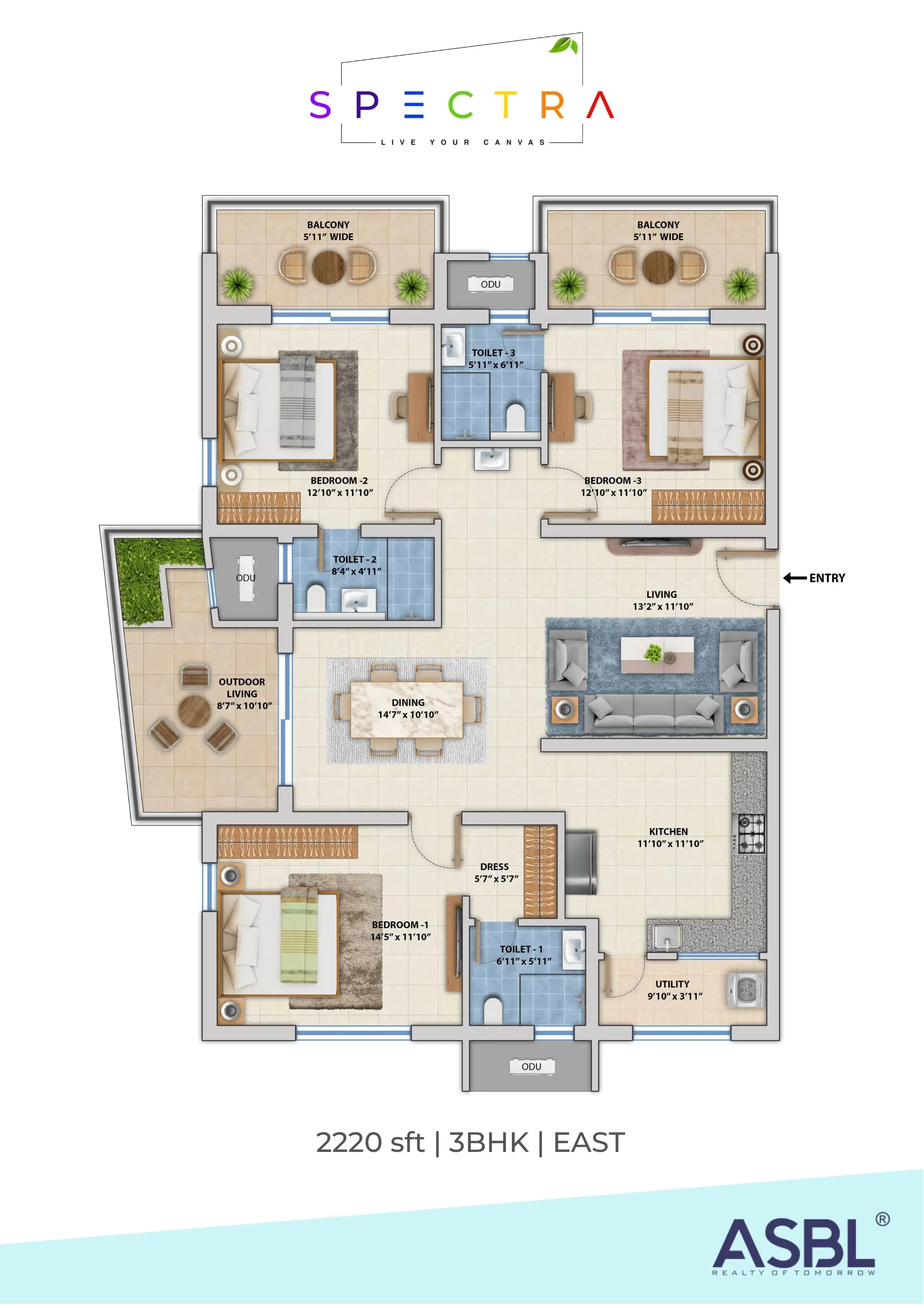 3BHK 3Baths Flat for Rent in Asbl Spectra, Narsingi, Hyderabad